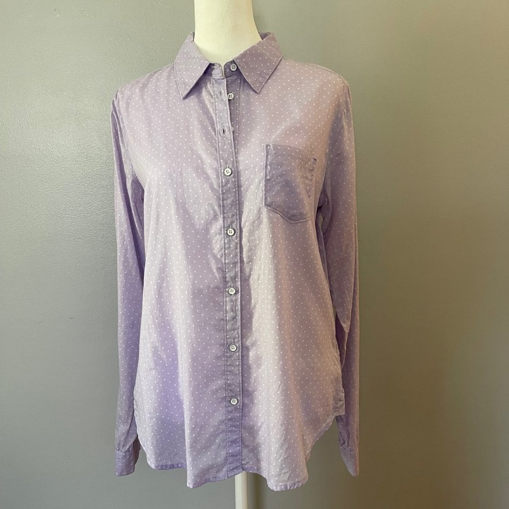 C&C California Purple Button Down Shirt With White Polka Dots Size Small